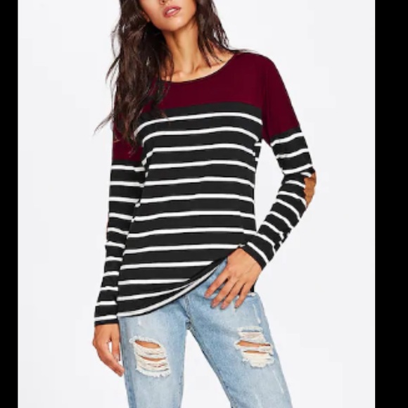 SHEIN Tops - Shein Striped top with suede elbow patches NWOT